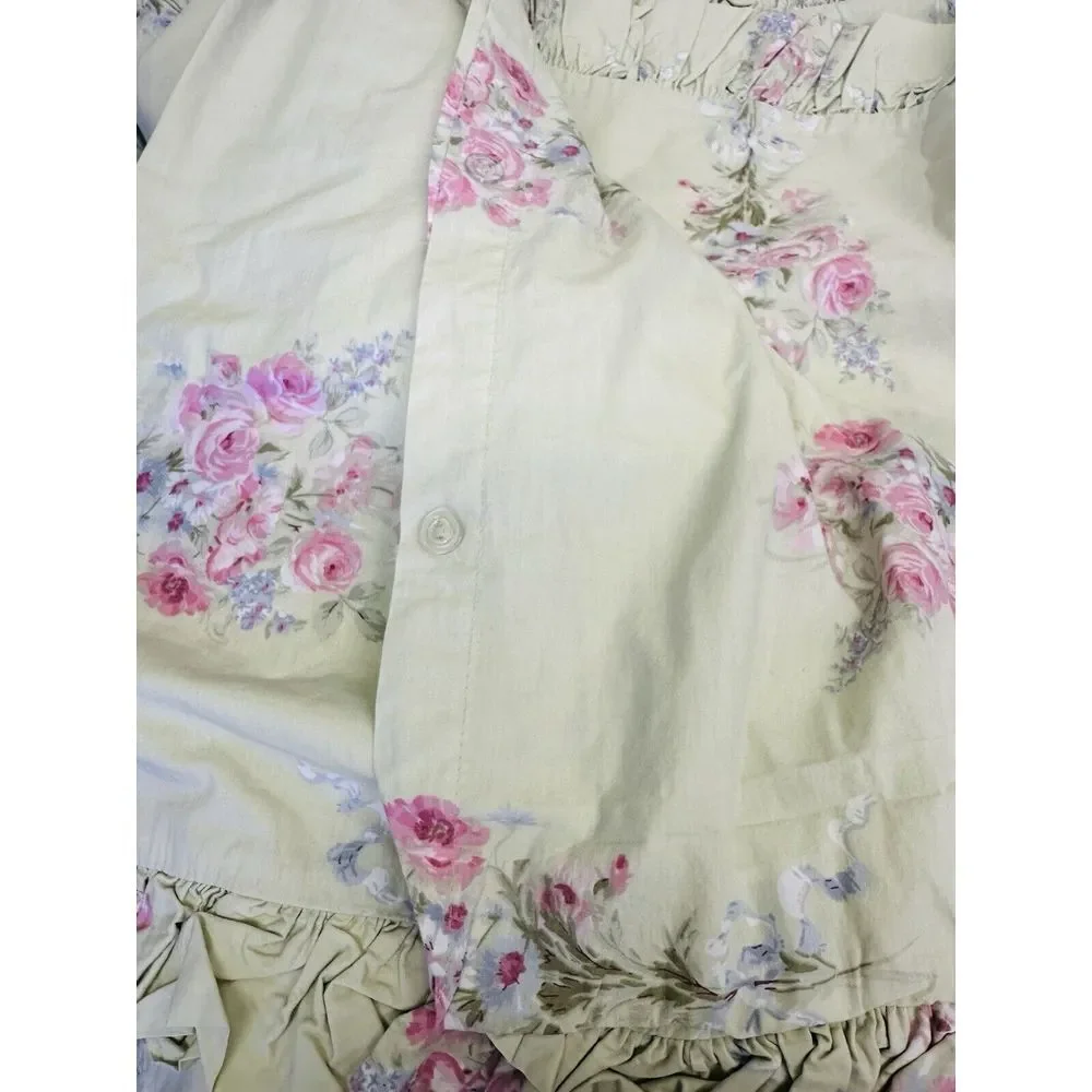 Simply Shabby Chic Blush Beauty Green Bouquet Rose Ruffle Duvet Set Full/Queen‎